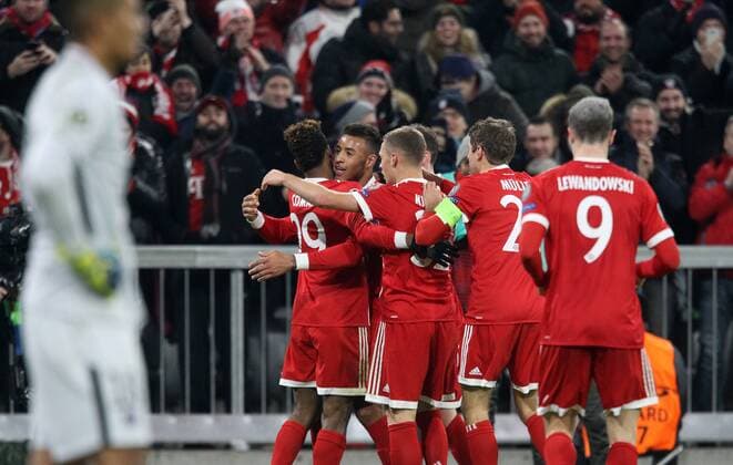 Soccer UEFA Champions League FC Bayern Muenchen Paris Saint Germain on 05 12 2017 in the Allianz Arena Group B Gameday 6 Season 2017 18 xmdx 3 1 Corentin TOLISSO 24 FC Bayern Muenchen goaljubel FC Bayern Muenchen Paris Saint Germain