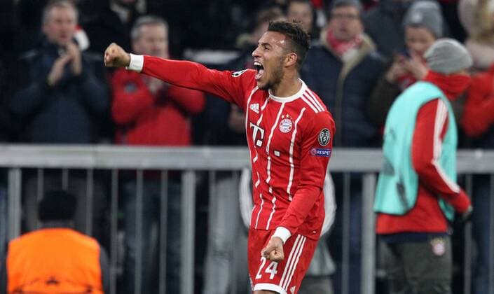 Soccer UEFA Champions League FC Bayern Muenchen Paris Saint Germain on 05 12 2017 in the Allianz Arena Group B Gameday 6 Season 2017 18 xmdx 3 1 Corentin TOLISSO 24 FC Bayern Muenchen goaljubel FC Bayern Muenchen Paris Saint Germain