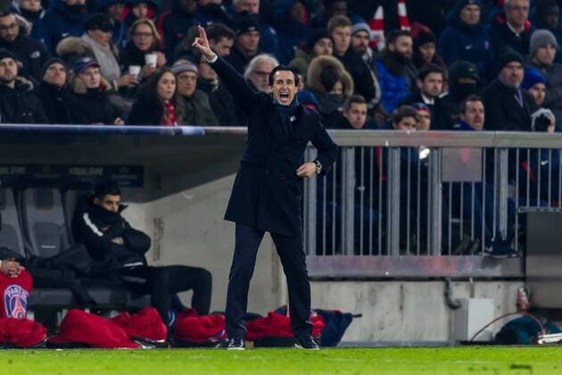 Munich Germany 05 12 2017 UEFA Champions League 2017 18 Season Group Stage Group B 6 Matchday FC Bayern Munich Paris Saint Germain Coach Unai Emery PSG gestures DeFodi048