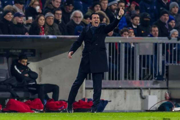 Munich Germany 05 12 2017 UEFA Champions League 2017 18 Season Group Stage Group B 6 Matchday FC Bayern Munich Paris Saint Germain Coach Unai Emery PSG gestures DeFodi048