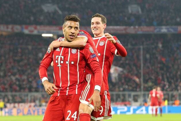 Torjubel by Corentin Tolisso 24 FC Bayern Muenchen to 3 1 Sebastian Rudy 19 FC Bayern Muenchen FC Bayern Munich vs Paris Saint Germain Soccer Preliminary Round Champions League 05 12 2017 Muenchen Bayern Germany Copyright: xkolbert-press ChristianxKolbertx