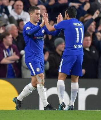 Chelsea v Atletico Madrid UEFA Champions League Eden Hazard of Chelsea celebrates after scoring during the UEFA Champions League match at Stamford Bridge, London Content Not Available For UK Newspapers Copyright: xSimonxDaelx FIL-11053-0032