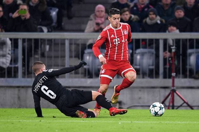 FOOTBALL CHAMPIONS LEAGUE SAISON 2017 2018 GROUP PHASE FC Bayern Muenchen Paris Saint Germain 05 12 2017 Marco Verratti left Paris Saint Germain against James Rodriguez re FC Bayern Munich Muenchen