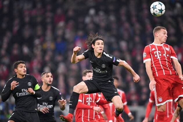 09 EDINSON CAVANI (psg) - 02 THIAGO SILVA (psg) - 20 - LAYVIN KURZAWA (psg) FOOTBALL : Bayern Munich vs Paris SG - Ligue des Champions - 05 12 2017 AnthonyBIBARD FEP Panoramic 
