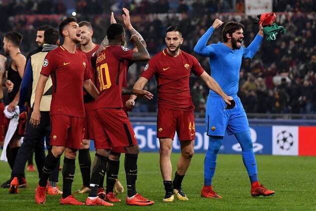Esultanza Roma a fine partita. Celebration at the end of the match Pellegrini, Gerson, Manolas, Alisson Roma 05-12-2017 Stadio Olimpico Uefa Champions League A 2017 2018 Group C AS Roma - Qarabag Foto Andrea Staccioli Insidefoto andreaxstaccioli