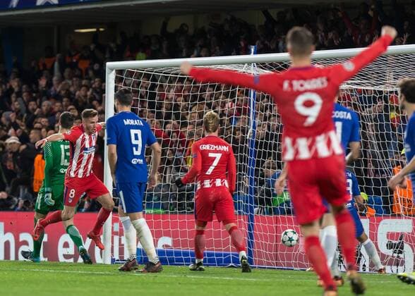 Football - 2017 2018 UEFA Champions League - Group C: Chelsea vs. Atletico Madrid Saul Niguez (Atletico Madrid) turns away after giving Atletico Madrid the lead at Stamford Bridge. COLORSPORT DANIEL BEARHAM  csp_che_atl_051217_