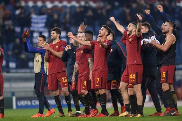 December 5, 2017 - Rome, Italy - A.S. roma players celebrates after the Champions League football match A.S. Roma vs Qarabag at the Olympic Stadium in Rome, on december 05, 2017. AS Roma v Qarabag FK - UEFA Champions League  - ZUMAn230 20171205_zaa_n230_278 Copyright: xSilviaxLorex