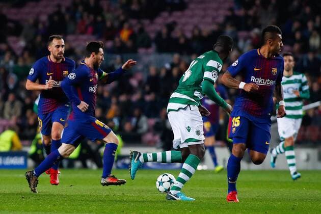 5th December 2017, Camp Nou, Barcelona, Spain; UEFA Champions League football, FC Barcelona Barca versus Sporting Lisbon; Leo Messi of FC Barcelona dribbles the defense  xAndresxGarciax xAFP7x xFCxBarcelonaxvxSportingxLisboa,xChampionsxLeague,xDecx05thx2017x