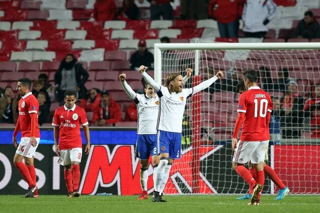 December 5, 2017 - Lisbon, Portugal - Basel s defender Michael Lang from Suisse celebrates the victory after the UEFA Champions League Group A football match between SL Benfica and FC Basel at the Luz stadium in Lisbon, Portugal on December 5, 2017. SL Benfica v FC Basel - UEFA Champions League  - ZUMAn230 20171205_zaa_n230_404 Copyright: xPedroxFiuzax