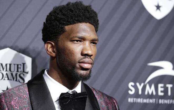 Joel Embiid arrives on the red carpet at the Sports Illustrated 2017 Sportsperson of the Year Show on December 5, 2017 at Barclays Center in New York City.  NYP20171205133 JOHNxANGELILLO
