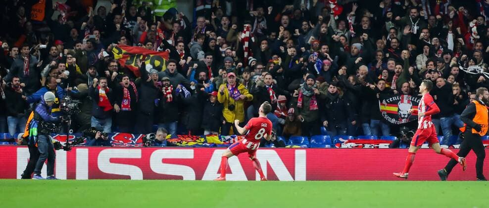 (171206) -- LONDON, Dec. 6, 2017 -- Saul Niguez of Atletico Madrid celebrates during the UEFA Champions League Group C match between Chelsea and Atletico Madrid at Stamford Bridge in London, Britain on Dec. 5, 2017. The match drew 1-1. ) (SP)BRITAIN-LONDON-FOOTBALL-UEFA CHAMPIONS LEAGUE-CHELSEA VS ATLETICO MADRID RichardxWashbrooke 