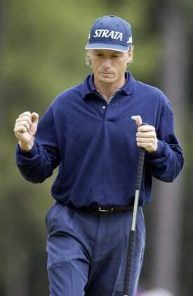 Bernhard Langer Golf The Masters Bernhard Langer celebrates at the first two holes Langer plays a Birdie Augusta Georgia U S A