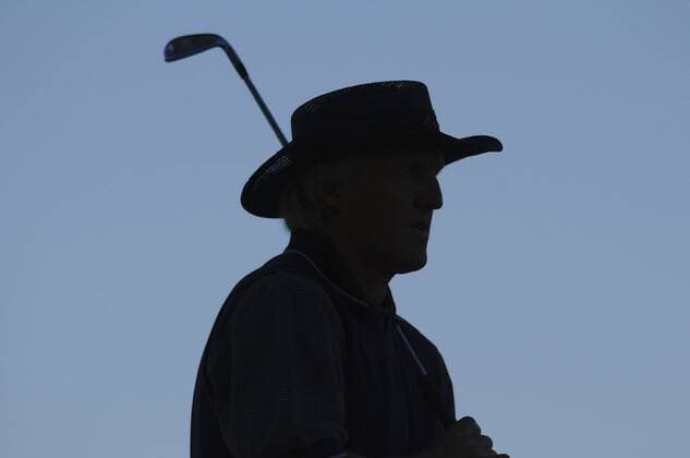 Greg Norman silhouette single action taken at the US PGA Championship in Chaska Minnesota USA on 18 8 2002 Chaska Minnesota, U S A