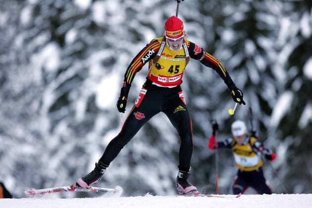 Kati Wilhelm - Aktion - Biathlon - aufgenommen beim Biathlon Weltcup am 13.01.2006 in Ruhpolding , Ruhpolding Deutschland *** Kati Wilhelm action biathlon included in the Biathlon World Cup on 13 01 2006 in Ruhpolding-Ruhpolding Germany