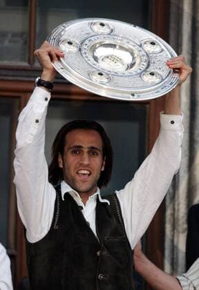 Ali Karimi with Championship Cup Champions Cup taken at the Championship celebration of FC Bayern on the balcony of the Munich Town Hall on 14 05 2006 Munich Germany