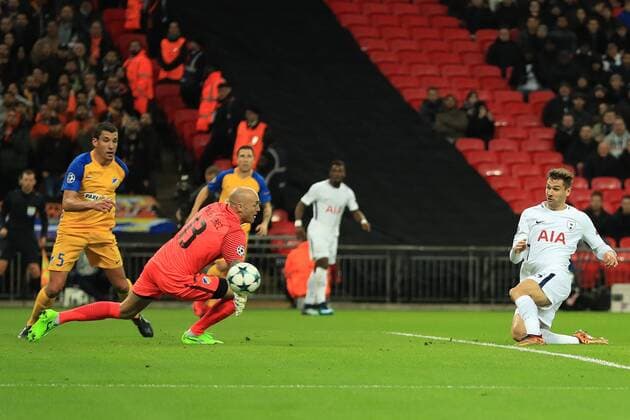 6th December 2017, Wembley Stadium, London England; UEFA Champions League football, Tottenham Hotspur versus Apoel Nicosia; Fernando Llorente of Tottenham Hotspur scores making it 1-0  ActionPlus11959543