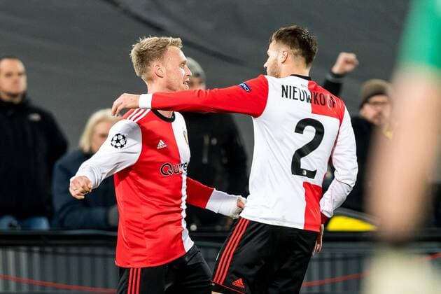 (L-R) Nicolai Jorgensen of Feyenoord, Bart Nieuwkoop of Feyenoord during the UEFA Champions League group F match between Feyenoord Rotterdam and SSC Napoli at the Kuip on December 06, 2017 in Rotterdam, The Netherlands UEFA Champions League 2017 2018 xVIxVIxImagesx xGerritxvanxKeulenxIVx 9501692