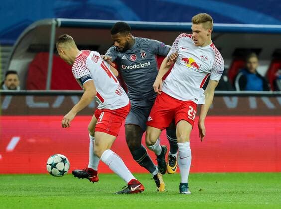 Leipzig Germany 06 12 2017 UEFA Champions League 2017 18 Season Group Stage Group G 6 Matchday RB Leipzig Besiktas Istanbul Willi Orban RBL Marcel Halstenberg RBL and Jeremain Lens Besiktas in a duel DeFodi507