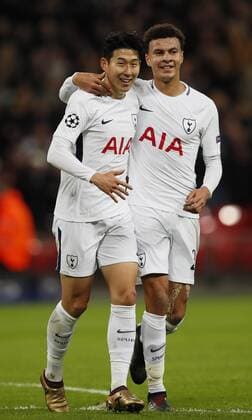 Son Heung-Min of Tottenham celebrates his goal with Dele Alli of Tottenham during the Champions League Group H match at Wembley Stadium, London. Picture date: December 6th 2017. Picture credit should read: David Klein Sportimage EDITORIAL USE ONLY. No use with unauthorised audio, video, data, fixture lists, club league logos or live services. Online in-match use limited to 120 images, no video emulation. No use in betting, games or single club league player publications.