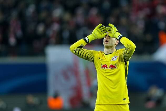 Leipzig Germany 06 12 2017 UEFA Champions League 2017 18 Season Group Stage Group G 6 Gameday RB Leipzig Besiktas Istanbul Goalkeeper Peter Gulacsi RBL gestures DeFodi507