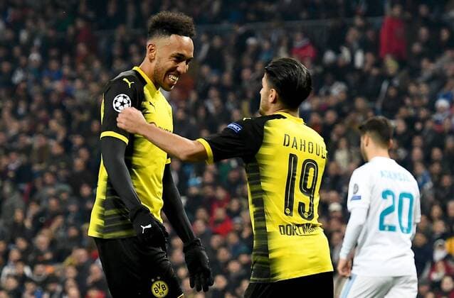 06 12 2017 xfux Football Champions League Real Madrid Borussia Dortmund emspor v l Pierre Emerick Aubameyang Borussia Dortmund Mahmoud Dahoud Borussia Dortmund Torjubel Goal celebration celebrate the goal to 2 2 Madrid