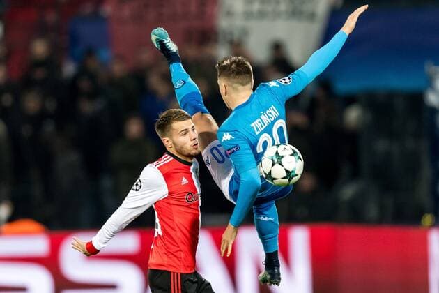 (L-R) Bart Nieuwkoop of Feyenoord, Piotr Zielinski of SSC Napoli during the UEFA Champions League group F match between Feyenoord Rotterdam and SSC Napoli at the Kuip on December 06, 2017 in Rotterdam, The Netherlands UEFA Champions League 2017 2018 xVIxVIxImagesx xGerritxvanxKeulenxIVx 9502435