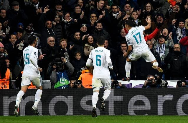 06 12 2017 xfux Football Champions League Real Madrid Borussia Dortmund emspor v Theo Hernandez Real Madrid Nacho Real Madrid Lucas Vazquez Real Madrid Torjubel Goal celebration celebrate the goal to 3 2 Madrid