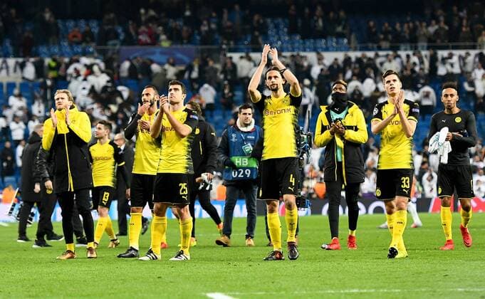 06 12 2017 xfux Football Champions League Real Madrid Borussia Dortmund empor v l Sokratis Borussia Dortmund Neven Subotic Borussia Dortmund Julian Weigl Borussia Dortmund and player Borussia Dortmund BVB disappointed disappointed looking dissapointed Madrid