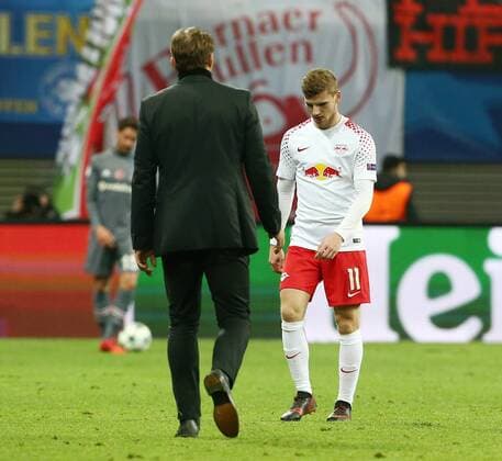 Coach Ralph Hasenhüttl Timo Werner disappointed after game Disappointment Sport Soccer Football UEFA CL Championsleague Mens season 2017 2018 06 12 2017 RB Leipzig RBL vs Besiktas Istanbul