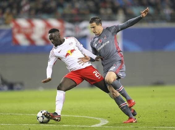 Photo Jean Kevin Augustin left Leipzig against Matej Mitrovic Football UEFA Champions League on Wed 06 12 2017 Group match RB Leipzig Besiktas Istanbul