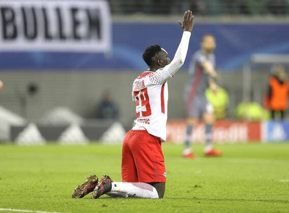 Photo Jean Kevin Augustin left Leipzig against Matej Mitrovic Football UEFA Champions League on Wed 06 12 2017 Group match RB Leipzig Besiktas Istanbul