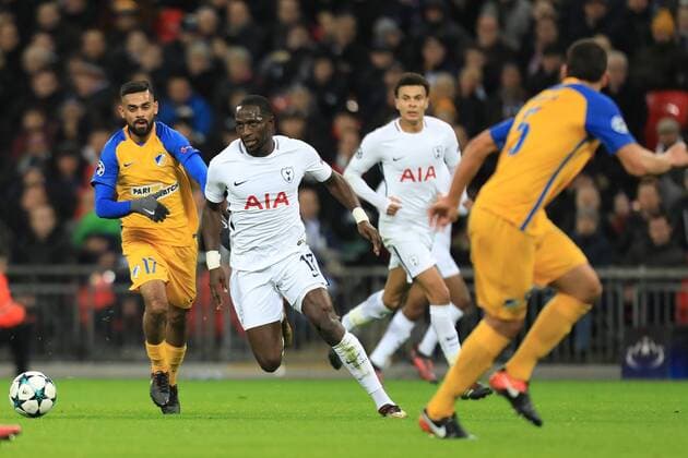 6th December 2017, Wembley Stadium, London England; UEFA Champions League football, Tottenham Hotspur versus Apoel Nicosia; Moussa Sissoko of Tottenham Hotspur takes on Ghayas Zahid of Apoel FC  ActionPlus11959661