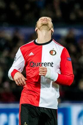 ROTTERDAM - Feyenoord - Napoli , Voetbal , Seizoen 2017 2018 , Champions League , Stadion Feijenoord de Kuip , 06-12-2017 , eindstand 2-1 , Feyenoord speler Nicolai Jorgensen baalt Feyenoord - Napoli  x1848943x