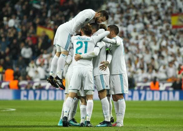 Real MadridÂ s players celebrating a goal during Champions League match between Real Madrid and Borussia Dortmund at the Santiago Bernabeu stadium in Madrid, Wednesday, Nov. 6th 2017.  xIrinaxR.xH.x xAFP7x xRealxMadridxvxBorussiaxDortmund,xChampionsxLeague,xDecx06thx2017x