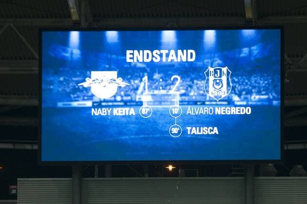 Football Champions League 2017 2018 Group Stage 6 Gameday RB Leipzig Besiktas Istanbul 06 12 2017 The final score on the scoreboard 1 2 by goals from Alvaro Negredo and Talisca both Istanbul and Naby Keita RBL Leipzig Saxony Germany