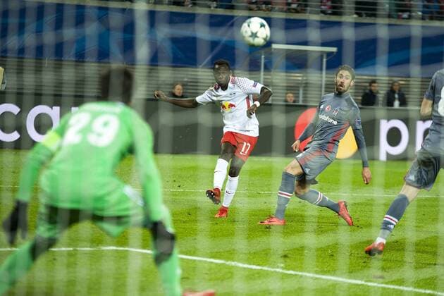 Soccer Champions League 2017 2018 Group Stage 6 Gameday RB Leipzig Besiktas Istanbul 06 12 2017 Shot by Bruma RBL li Orkan Cinar Istanbul re not attacking Leipzig Saxony Germany