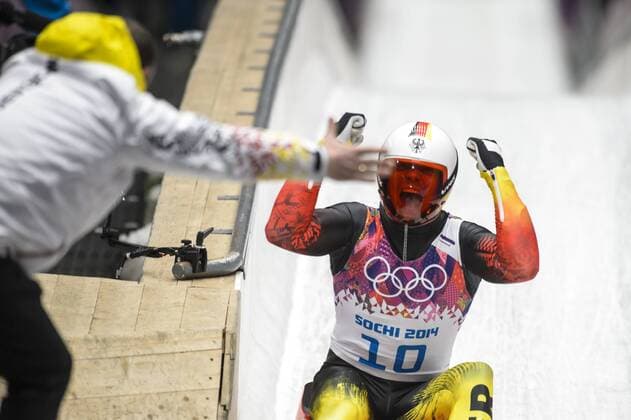 Olympiasieger Felix LOCH Jubel im Ziel Herren Rodeln Finale in Sochi, Russland am 09.02.2014, Sochi Russia Russland