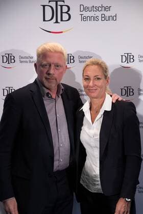 HAMBURG Germany DECEMBER 07 Boris Becker and Barbara Rittner attends the German Tennis Federation DTB press conference on December 2017 in Hamburg Germany