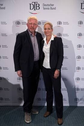 HAMBURG Germany DECEMBER 07 Boris Becker and Barbara Rittner attends the German Tennis Federation DTB press conference on December 2017 in Hamburg Germany