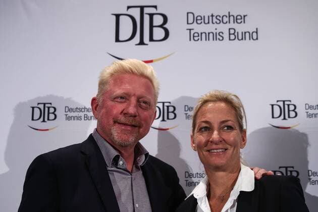 HAMBURG Germany DECEMBER 07 Boris Becker and Barbara Rittner attends the German Tennis Federation DTB press conference on December 2017 in Hamburg Germany