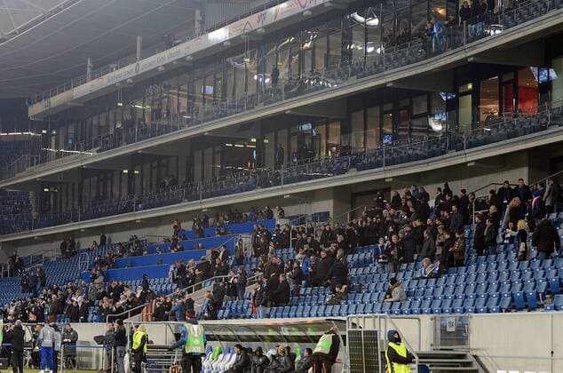 07 12 2017 xhbx Football Europa League TSG 1899 Hoffenheim Rasgrad emspor v l Empty grandstand Hoffenheim fans spectators Sinsheim