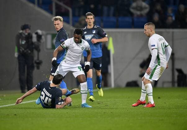 Duel action Virgil Misidjan Vura PFC Ludogorets Razgrad vs. Justin Hoogma TSG 1899 Hoffenheim TSG 1899 Hoffenheim vs PFC Ludogorets Razgrad Europa League 07 12 2017 TSG 1899 Hoffenheim vs PFC Ludogorets Razgrad