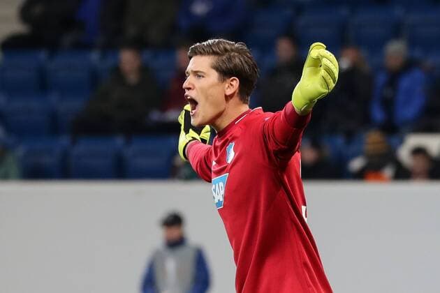 Gregor Kobel Goalkeeper Hoffenheim 36 gives instructions gesticulating gestures with the arms gives instructions gesticulate single action Action Football UEFA Europa League TSG 1899 Hoffenheim PFK Ludogorez Razgrad 1945 xozx