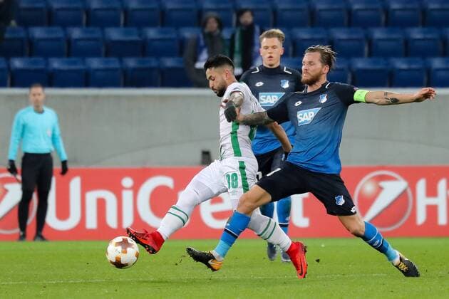 v li Wanderson Cristaldo Firias Racy 88 Eugen Polanski Hoffenheim 8 Duel duel tackle tackling Dynamics Action Action Football UEFA Europa League TSG 1899 Hoffenheim PFK Ludogorez Razgrad 1945 xozx