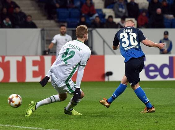 07 12 2017 xhbx Soccer Europa League TSG 1899 Hoffenheim Razgrad emspor v l Goal scored Goal to 1 0 Igor Plastun Ludogorets Razgrad Philipp Ochs TSG 1899 Hoffenheim Sinsheim