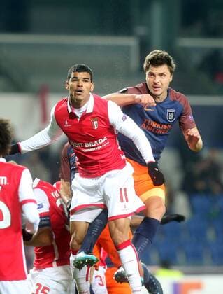 Danilo of Braga and Alexandru Epureanu of Medipol Basaksehir during Medipol Basaksehir vs. Braga UEFA Europe League at Istanbul Fatih Terim Stadium, 7th of Dec, 2017.  Copyright: TolgaxAdanali 15871841