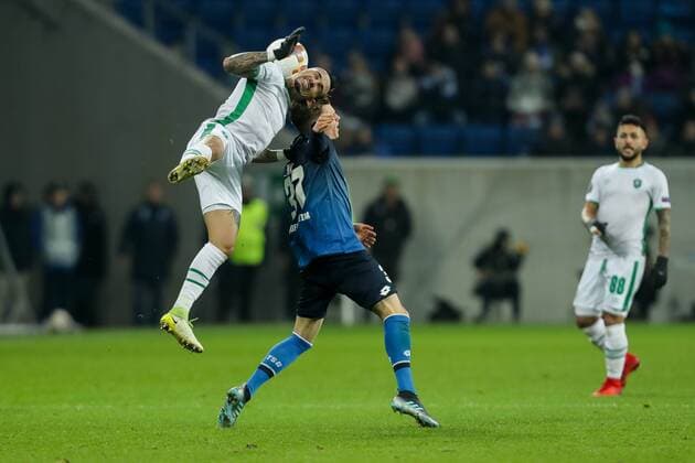 Sinsheim Germany 07 12 2017 UEFA Europa League 2017 18 Season Group Stage Group C 6 Matchday TSG 1899 Hoffenheim PFC Ludogorets 1945 Natanael Ludogorets and Felix Passlack TSG in duel DeFodi507