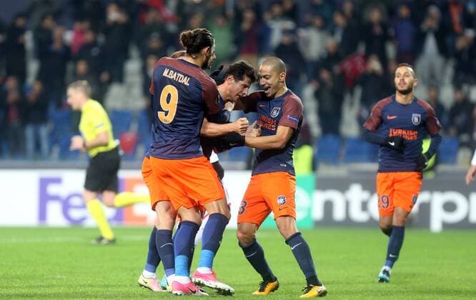 Emre Belezoglu of Medipol Basaksehir celebrates his goal with his teammates during Medipol Basaksehir vs. Braga UEFA Europe League at Istanbul Fatih Terim Stadium, 7th of Dec, 2017.  Copyright: TolgaxAdanali STA_3762