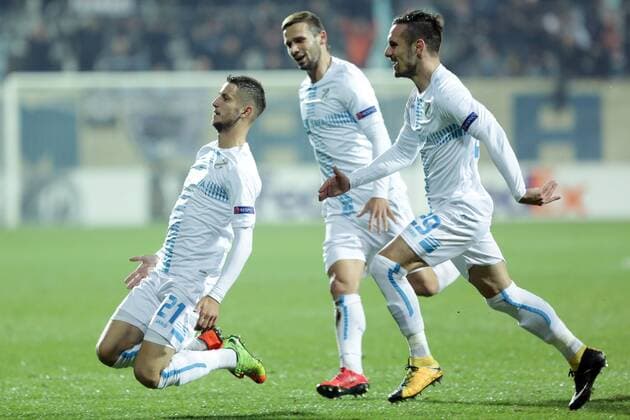Fußball, EL, HNK Rijeka - AC Mailand UEFA Rijeka vs Milan - Rijeka, Croatia 07.12.2017., Rijeka, Croatia - UEFA Europa league, group D, round 6., HNK Rijeka - AC Milan.Jakov Puljic celebration after goal.  NelxPavletic PIXSELL