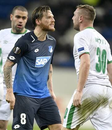 Eugen Polanski TSG 1899 Hoffenheim and Cosmin Moti PFC Ludogorets Razgrad come together TSG 1899 Hoffenheim vs PFC Ludogorets Razgrad Europa League 07 12 2017 TSG 1899 Hoffenheim vs PFC Ludogorets Razgrad